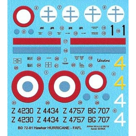 Decal Wieder freigegeben! Hawker Hurricane Mk.I GC1 'Alsace' Z4757 Capitaine Tulasne 05/1942, Z4434 Fuka 07/1942, Z4230 Aspirant