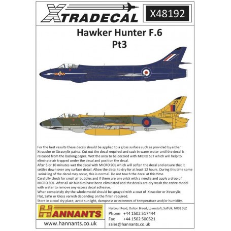 Decal Hawker Hunter F.6 Pt 3 (9)  XF383 R Day Fighter Combat School RAF Stradishall 1961; XF418 / 16 Taktische Waffeneinheit RAF